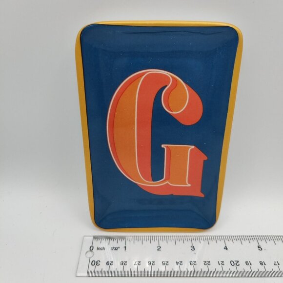 Ceramic Trinket Tray Dish Initial G Monogram Soap Dish Colorful Jewelry - Picture 3 of 4